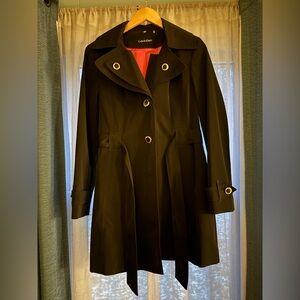 🧥Calvin Klein Black Trench Rain Coat with Pink Lining, Hood, and Belt🧥